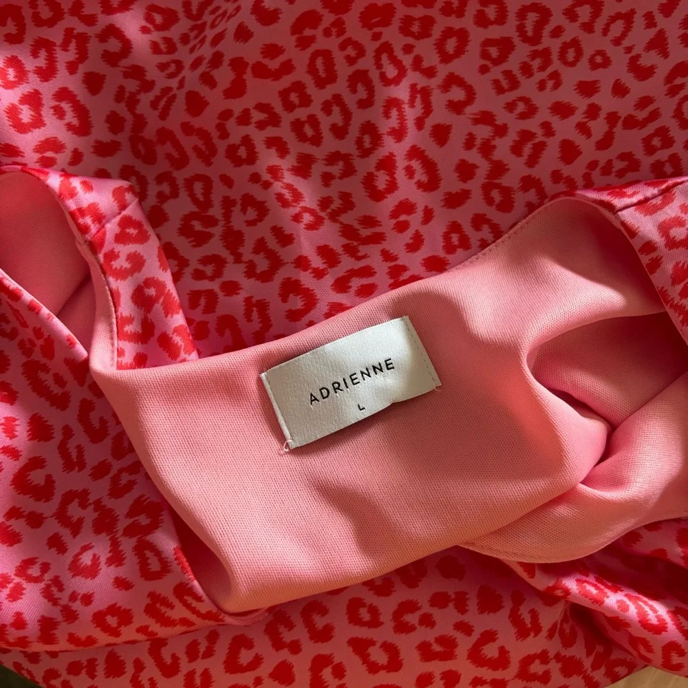 Adrienne Pink Leopard Cheetah Print Long Balloon Sleeve Blouse Top Size Large - Picture 5 of 6